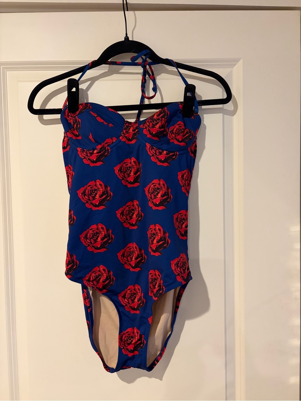 J. Crew Royal Blue One-Piece Swimsuit with Red Rose Print
